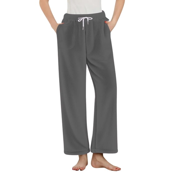QQAMB Women's Plush Soft Pajama Pants Winter Warm Flannel Pj Bottoms Fuzzy Fleece Sleepwear Lounge Pants with Pockets Gray XL