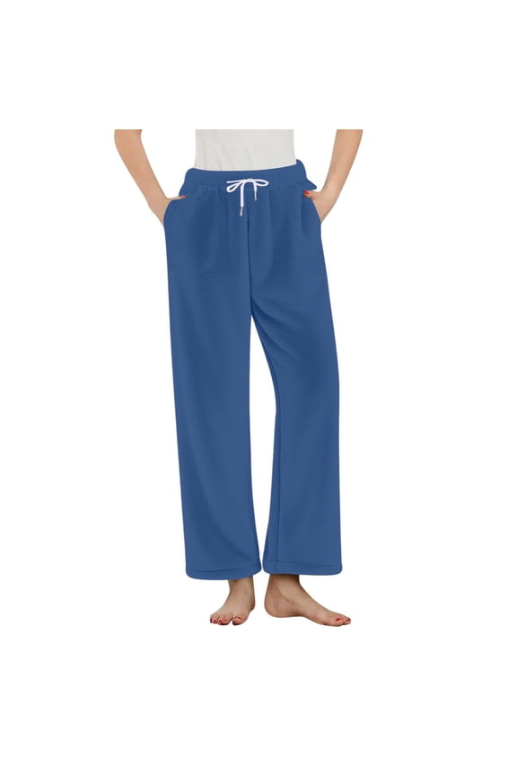 Women's Plush Soft Pajama Pants Winter Warm Flannel Pj Bottoms Fuzzy Fleece Sleepwear Lounge Pants with Pockets Navy L