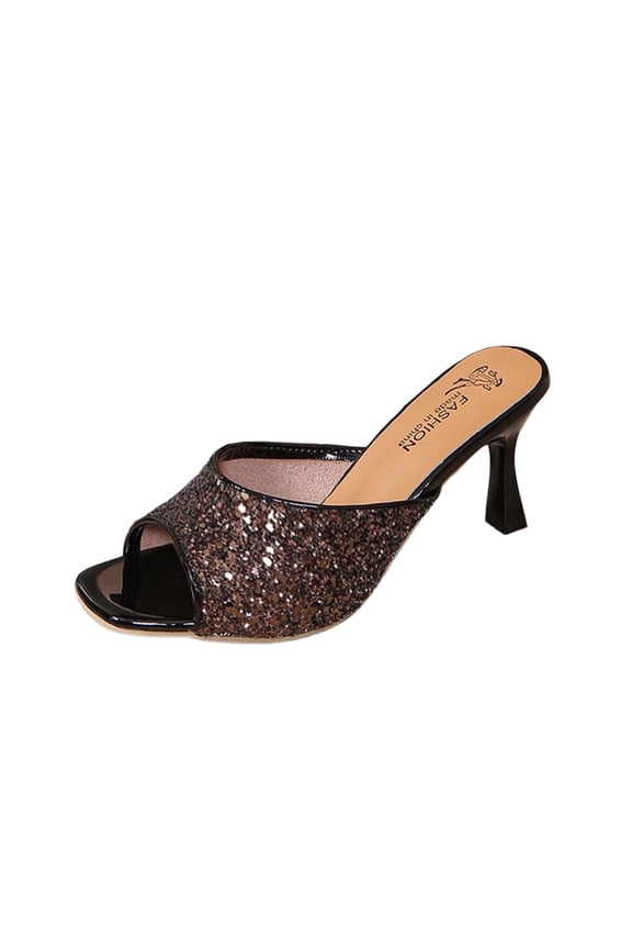 Women's Pointed Open Toe Stiletto Slide Sandals Slip on Glitter Rhinestones High Heels Mules Evening Party Wedding Prom Dress Shoes