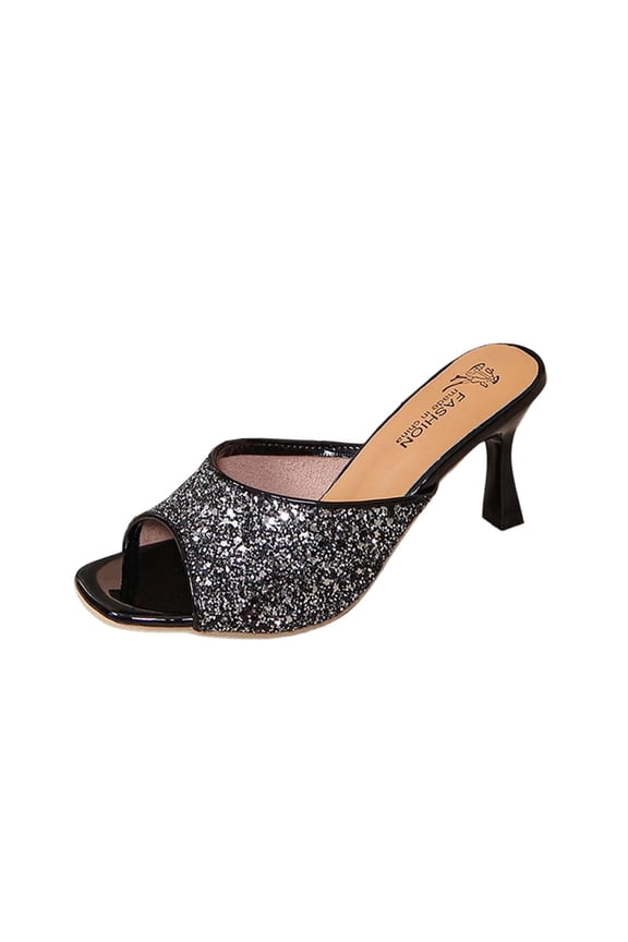 Women's Pointed Open Toe Stiletto Slide Sandals Slip on Glitter Rhinestones High Heels Mules Evening Party Wedding Prom Dress Shoes