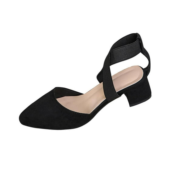 QQAMB Women's Pumps Closed Toe Strappy Heels Low Block Chunky Heels Dressy Wedding Bride Prom Business Dress Shoes