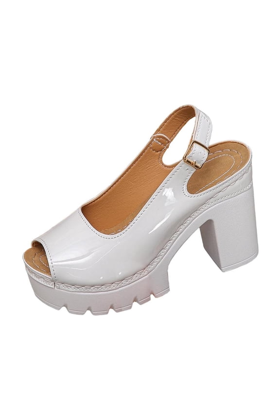 Women's Sandals Chunky Heel Square Toe Slingback Comfortable Leather Insole Adjustable Strap Casual Summer Shoes