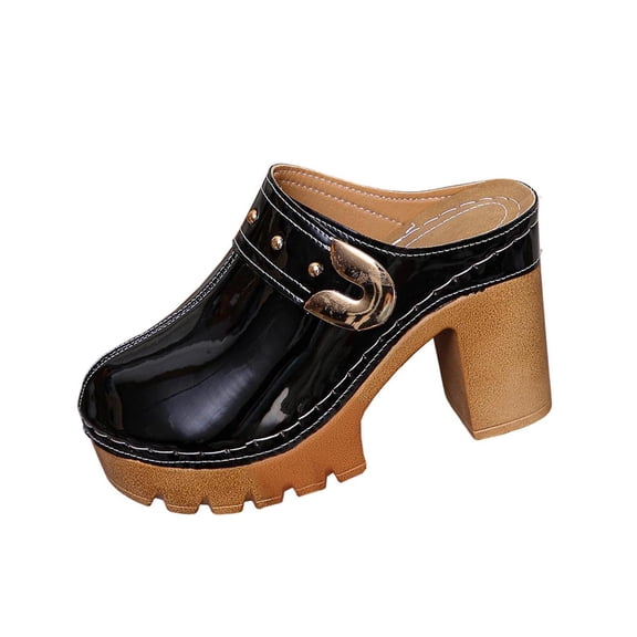 QQAMB Women’s Sandals Hollow Closed Toe Chunky Heels Mules,Summer Slip On Slides Loafer Shoes,Casual Breathable Backless Mules Sandals