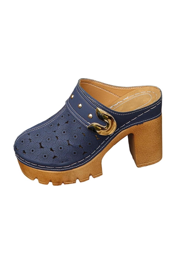 Women’s Sandals Hollow Closed Toe Chunky Heels Mules,Summer Slip On Slides Loafer Shoes,Casual Breathable Backless Mules Sandals