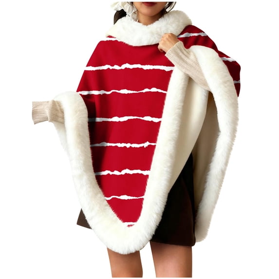 DeHolifer Women's Shawl Furry Warm Cape Coat Pullover Poncho Fluffy Fur-Collar Shawl Wrap Strip Printed Fall Winter Outdoor/Indoor Cloak