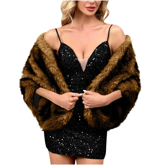 DeHolifer Women's Shawls Faux Fur Wraps Wedding Fur Shawls Bridal Fur Stoles Winter Scarf for Women and Bridesmaids