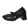 thumbnail image 1 of QQAMB Women's Shoes Square Toe Chunky Kitten Bow Mary Jane Heels, Vintage Ankle Strap Work Dress Pumps, 1 of 8