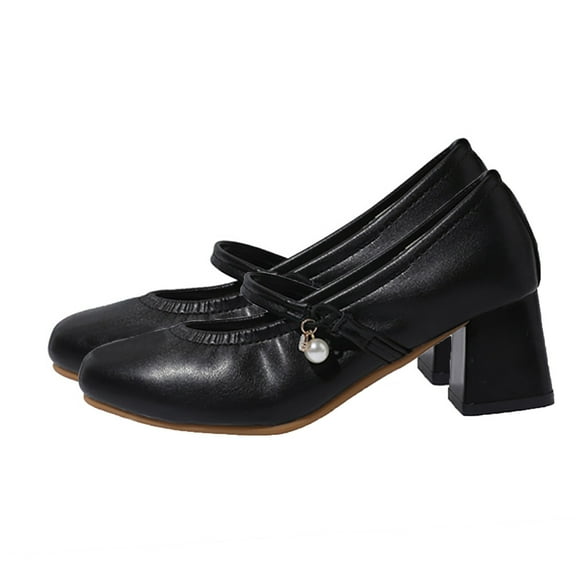 QQAMB Women's Shoes Square Toe Chunky Kitten Bow Mary Jane Heels, Vintage Ankle Strap Work Dress Pumps