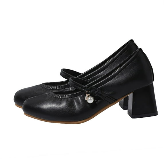 QQAMB Women's Shoes Square Toe Chunky Kitten Bow Mary Jane Heels, Vintage Ankle Strap Work Dress Pumps