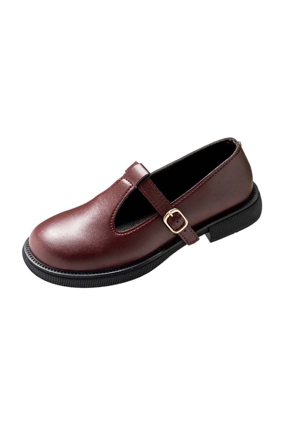 QQAMB Women's Shoes T-Strap Mary Jane Shoes Retro Leather Round Toe Block Heel Anti-Slip Mary Jane Oxford Shoes