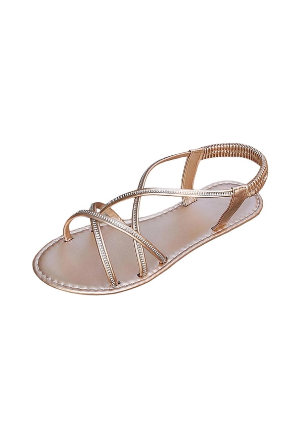Women's Slide Sandals Summer Open Toe Flat Sandal Rhinestone Glitter Casual Fashion Slippers Slip On Sparkly Bling Flats