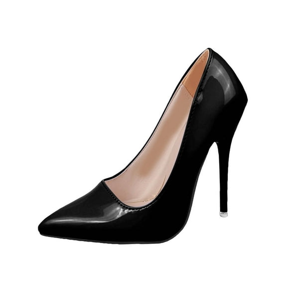 QQAMB Women's Slim Solid Round Toe Patent Slip On Stiletto High Heel Pumps Shoes
