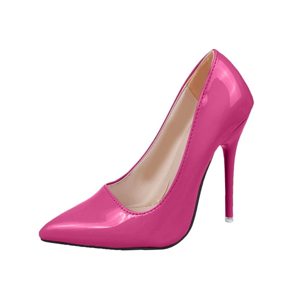 QQAMB Women's Slim Solid Round Toe Patent Slip On Stiletto High Heel Pumps Shoes