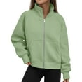 thumbnail image 1 of QQAMB Women's Stand Collar Full Zip Up Sweatshirt Loose Fleece Jacket Trendy Hoodies Lightweight Coats with Pockets Green 2XL, 1 of 8