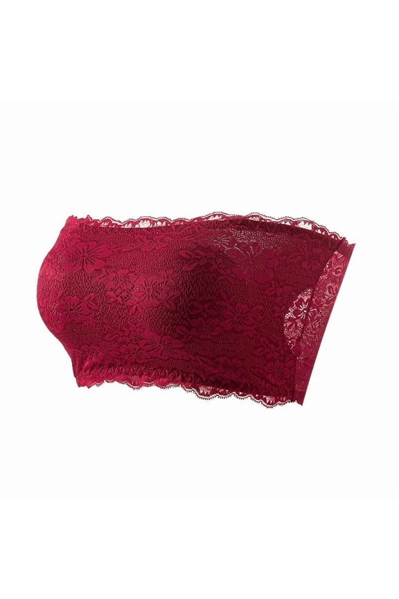 Women's Strapless Floral Lace Bandeau Tube Tops Seamless Stretchy Bra Plus Size Fashion Wrap Bralette for Daily Wear