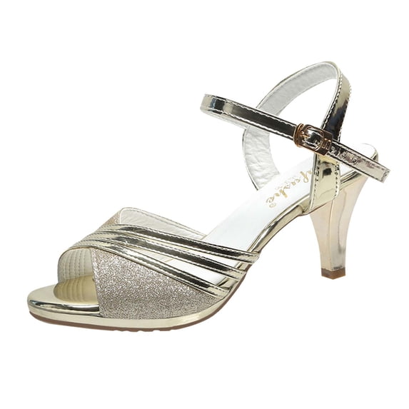 QQAMB Women's Strappy Sandals Glitter Sandals with Block Heel Open Toe Sandals Shoes