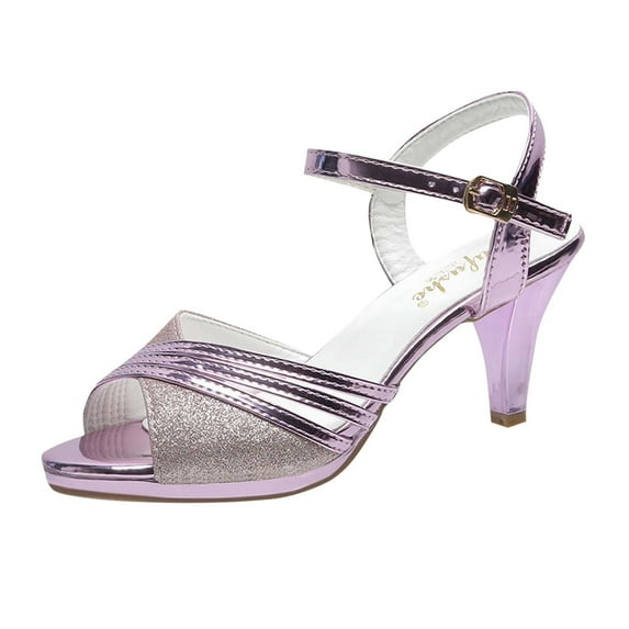 QQAMB Women's Strappy Sandals Glitter Sandals with Block Heel Open Toe Sandals Shoes