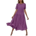 thumbnail image 1 of DeHolifer Women's Summer Dress Midi Crewneck Solid Color Dresses Casual Loose Trendy Ruffle Tiered Flowy Boho Beach Dress Purple S, 1 of 6