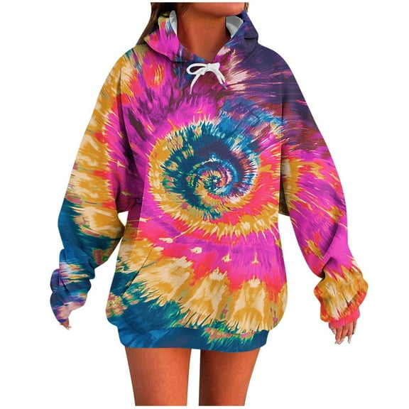 QQAMB Women's Sweatshirts Contrasting Blouse Drawstring Strip Printed Long Sleeve Hooded Sweatshirts with Pocket Hot Pink 2XL