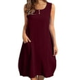 thumbnail image 1 of QQAMB Women's Tank Dress Plus Size Cotton Linen Sleeveless Crewneck Dress Button Up Summer Beach Dresses Wine M, 1 of 6