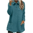 thumbnail image 1 of QQAMB Women's Tops Loose Turn-Down Collar Fleece Sweatshirt Long Sleeve Pocket Blouse Casual Winter Top with Pockets Navy S, 1 of 6