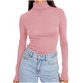 thumbnail image 1 of QQAMB Women's Tops Ribbed Turtleneck Fitted Solid Color Long Sleeve Shirts Basic Thermal Layering Tops Pink M, 1 of 7