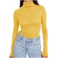 thumbnail image 1 of QQAMB Women's Tops Ribbed Turtleneck Fitted Solid Color Long Sleeve Shirts Basic Thermal Layering Tops Yellow L, 1 of 7