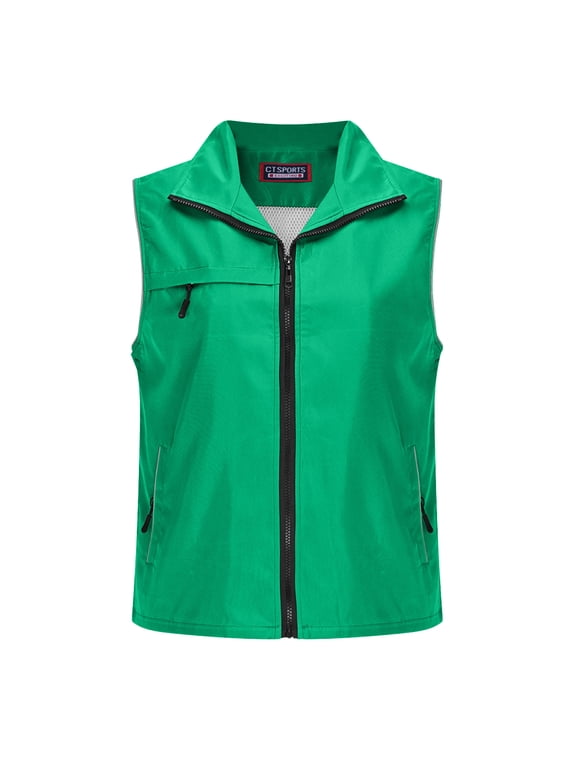 Women's Vest with Zipper Pocekts Plus Size Lightweight Softshell Sleeveless Jacket Travel Hiking Golf Running Vest Green L