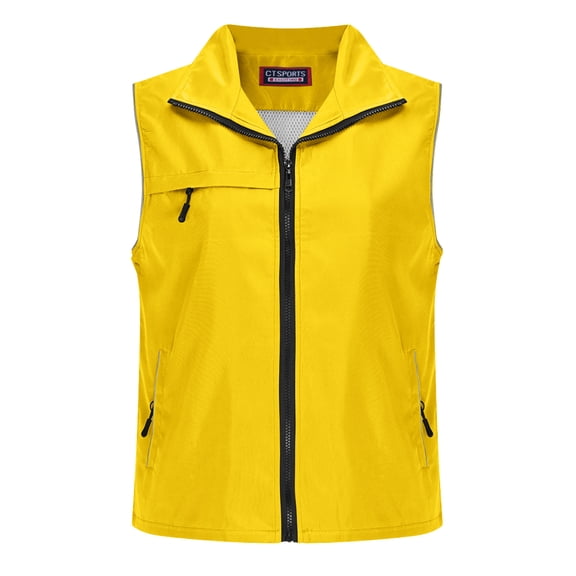 QQAMB Women's Vest with Zipper Pocekts Plus Size Lightweight Softshell Sleeveless Jacket Travel Hiking Golf Running Vest Yellow M