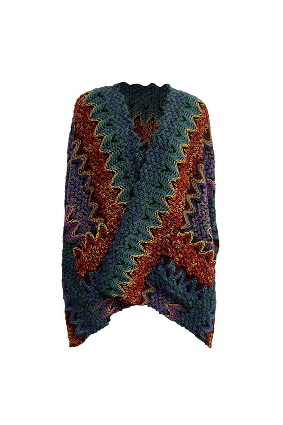 Women's Warm Shawls Classic Knitted Colorful Elements Ethnic Style Wrap Cape Shawl for Fall and Winter