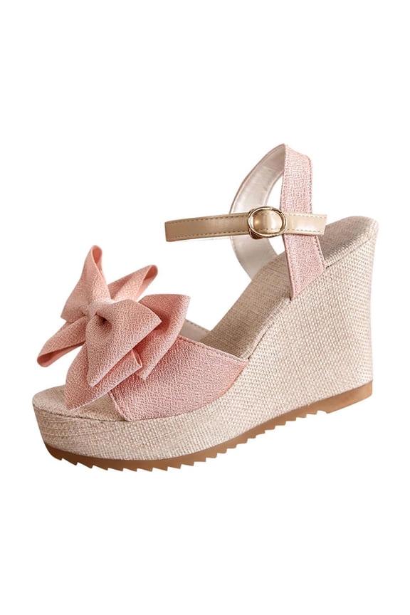 Women's Wedge Sandals Large Size Summer Thick Soles Open Toe Casual Sandals with Bow