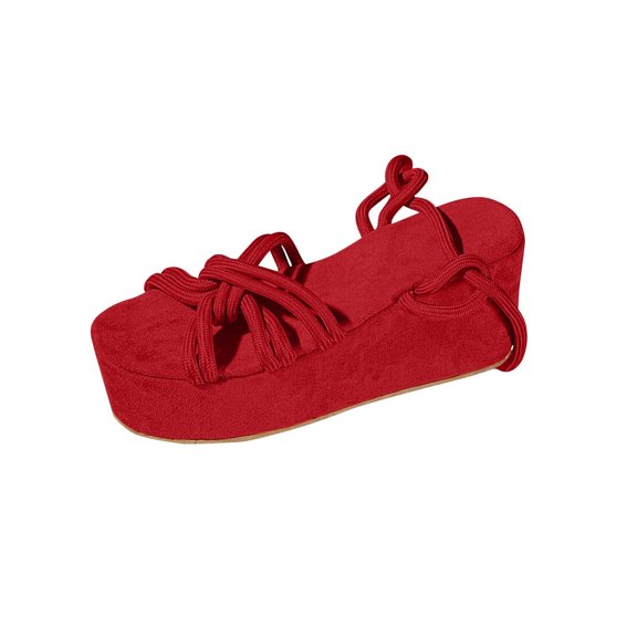 QQAMB Women's Wedge Sandals Open Toe Summer Lace Up Comfortable Boho Sandals Slip On Dressy Walking Shoes