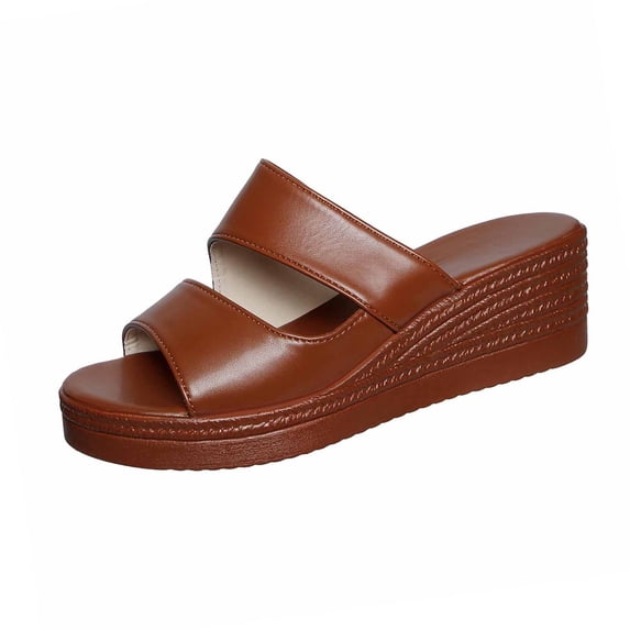 DeHolifer Women's Wedge Sandals Peep Toe Thick Sole Casual Slip-On for Summer Comfort PU