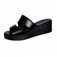 thumbnail image 1 of QQAMB Women's Wedge Sandals Peep Toe Thick Sole Casual Slip-On for Summer Comfort PU, 1 of 8