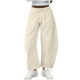 thumbnail image 1 of QQAMB Women's Wide Leg Sweatpants Solid Color Barrel Drawstring Elastic Waisted Casual Trousers with Pockets Khaki 2XL, 1 of 8