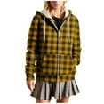 thumbnail image 1 of QQAMB Women's Winter Coat Sherpa Lined Plaid Flannel Jacket Full Zipper Hooded Flannel Shirt Jacket Warm Shacket Yellow L, 1 of 6