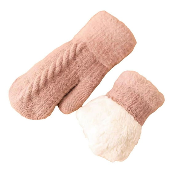 QQAMB Women's Winter Gloves Warm Lining - Cozy Wool Knit Thick Gloves Mittens
