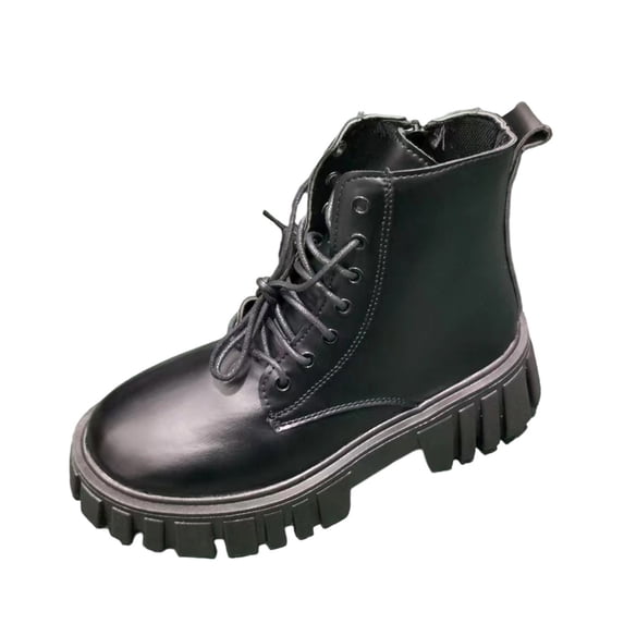 QQAMB Womens Booties Solid Color Ankle Boots Fall Winter Fashion Side Zipper Lace Up Combat Shoes Trendy Booties