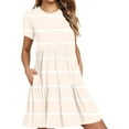 thumbnail image 1 of DeHolifer Womens Casual Dress Summer Beach Striped Dress Short Sleeve Crewneck Knee Length Dresses Loose Sundress Beige M, 1 of 6