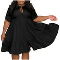thumbnail image 1 of DeHolifer Womens Casual Dresses Turndown Collar Solid Color Short Sleeve Button Down Plus Size Midi Summer Dress Black 3XL, 1 of 5