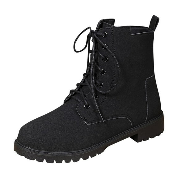 QQAMB Womens Combat Ankle Boots, Lace Up Lug Sole Combat Shoes Fashion Round Toe Military Boot with Side Zipper