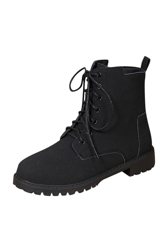 Womens Combat Ankle Boots, Lace Up Lug Sole Combat Shoes Fashion Round Toe Military Boot with Side Zipper