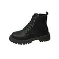 thumbnail image 1 of QQAMB Womens Combat Boot Lace Up Side Zip Up Fall Winter Mid Calf Boots Round Toe Platform Chunky Bottom Leather Boot Shoes, 1 of 8