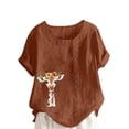 thumbnail image 1 of QQAMB Womens Cotton Gauze Shirt Casual Print Summer Beach Blouse Short Sleeve Casual Loose Comfy Tunic Tops Plus Size Brown S, 1 of 5