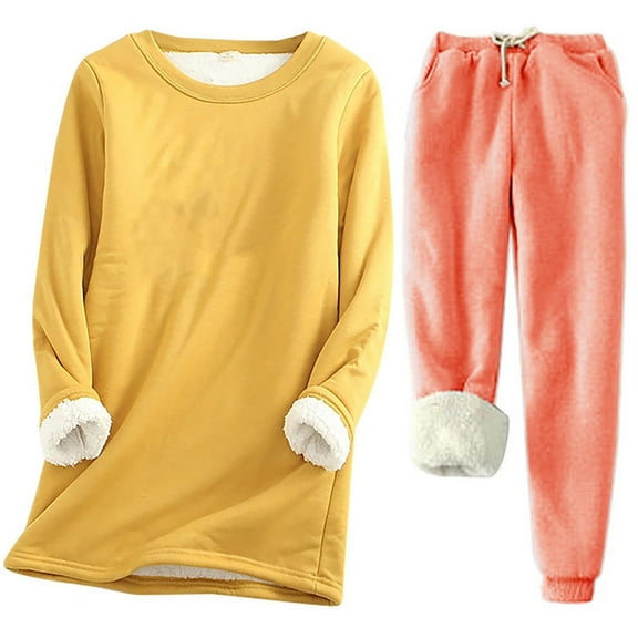 QQAMB Womens Pajamas Set Plus Size Warm Pullover Sweatshirt and Pant Loose Plush Sleepwear Loungewear 2 Piece Sets