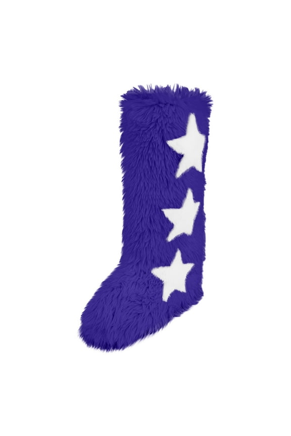 Womens Fleece Boot Outdoor Fuzzy Knee High Booties Cute Star Pattern Tall Shoes Winter Fluffy Furry Long Boot