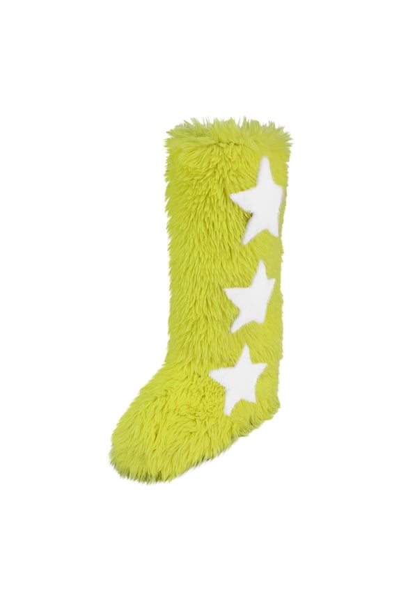 Womens Fleece Boot Outdoor Fuzzy Knee High Booties Cute Star Pattern Tall Shoes Winter Fluffy Furry Long Boot