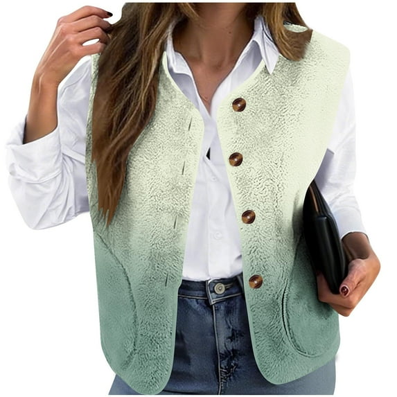 QQAMB Womens Fuzzy Fleece Vest Sleeveless Button Down Fall Sherpa Jacket Winter Warm Outerwear with Pockets Army Green 3XL
