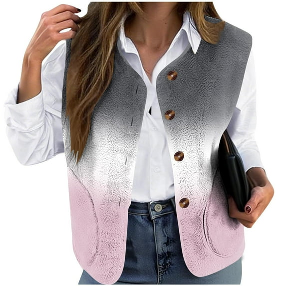 QQAMB Womens Fuzzy Fleece Vest Sleeveless Button Down Fall Sherpa Jacket Winter Warm Outerwear with Pockets Pink 4XL