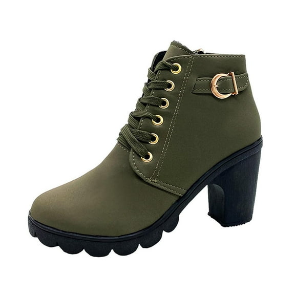 QQAMB Womens High-Heeled Short Boots Thick Sole Outdoor Use Anti-Slip Wear-Resistant Boots for Ladies